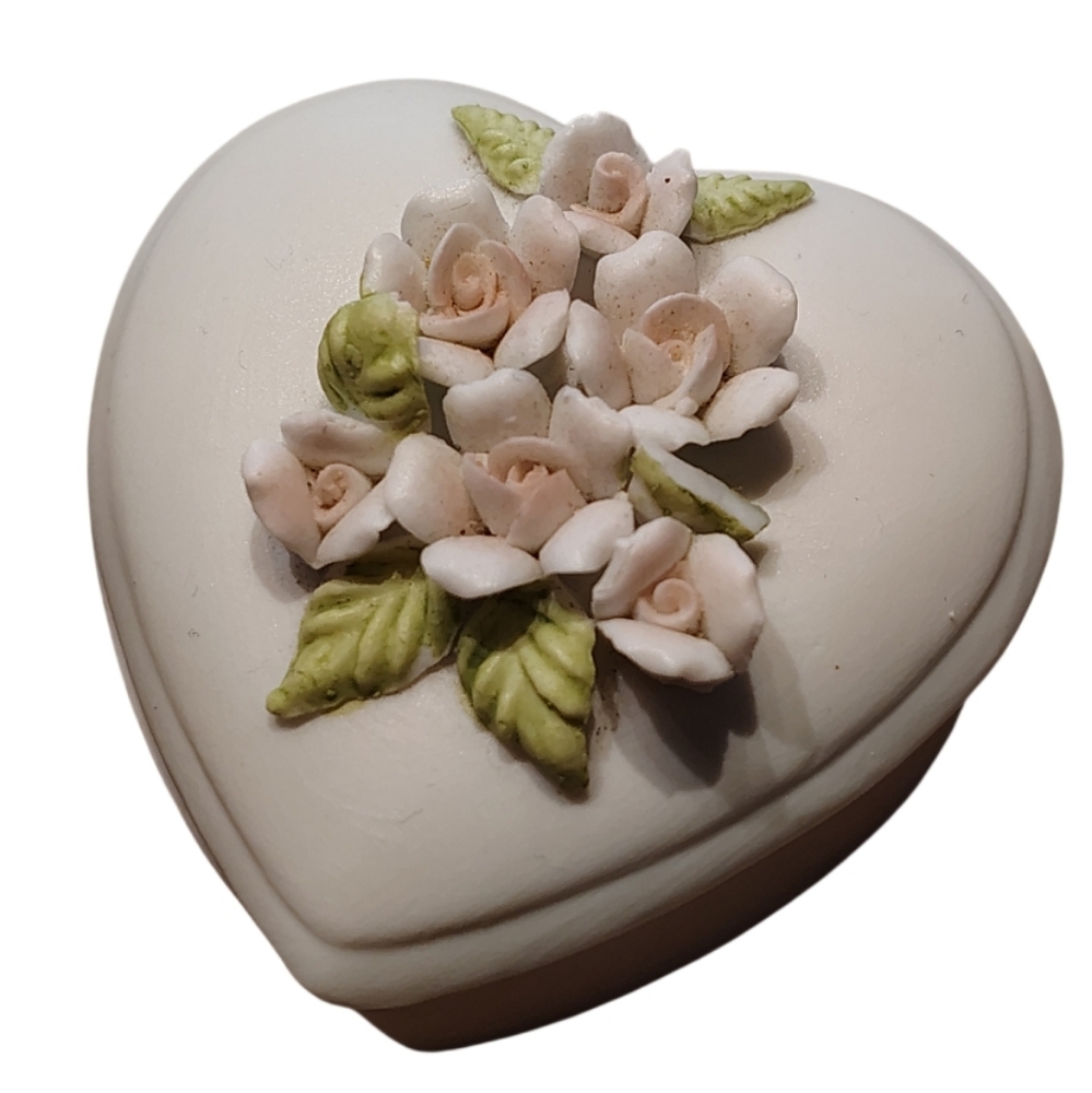 Vintage Lefton Heart Shaped Box Hand Painted Trinket Box 